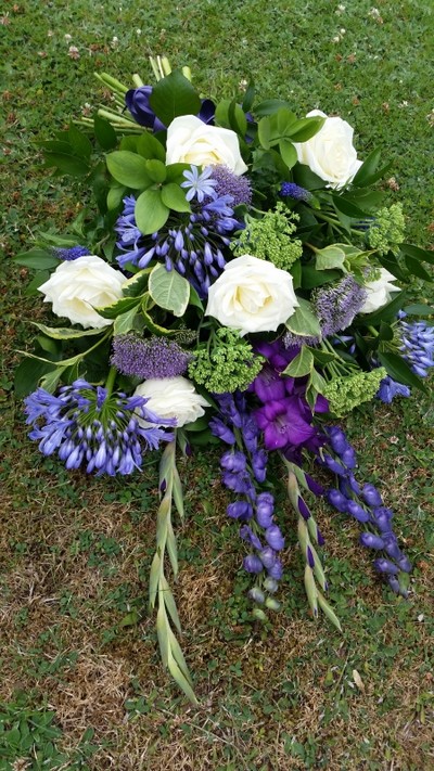 purple and white tied sheaf