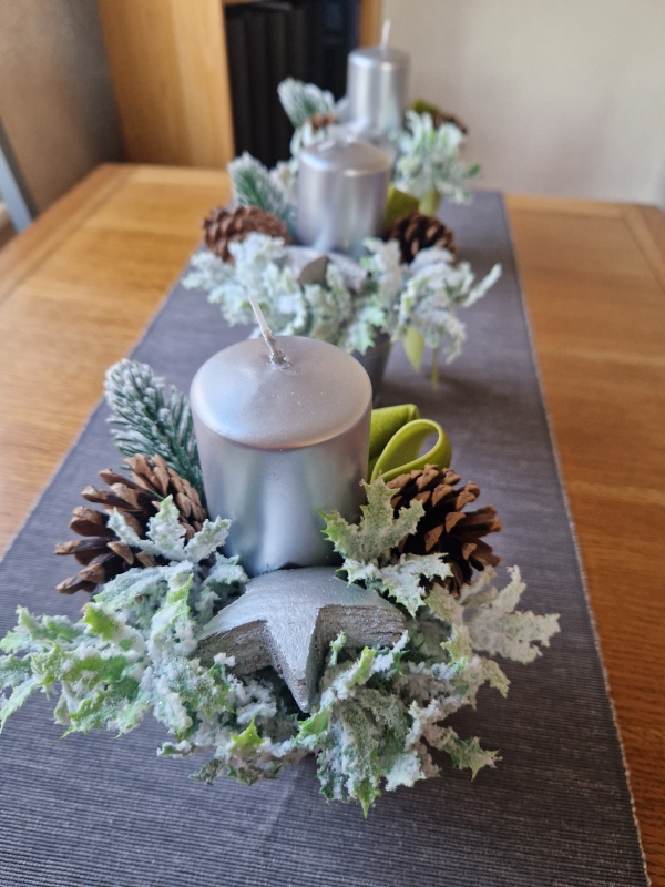 Christmas candle faux table arrangements