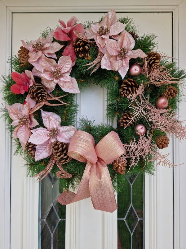 Pink Poinsettia Faux Door Wreath