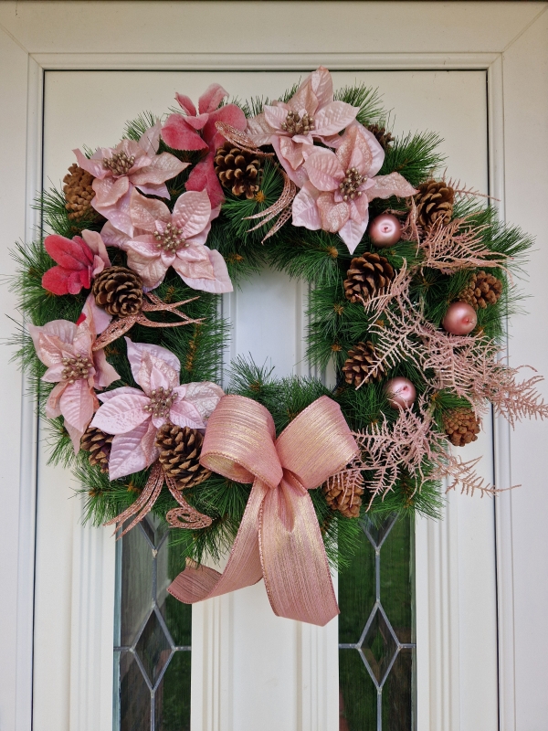 Pink Poinsettia Faux Door Wreath