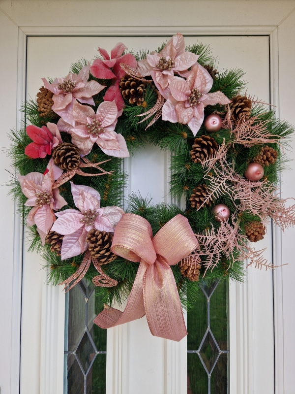 Pink Poinsettia Faux Door Wreath