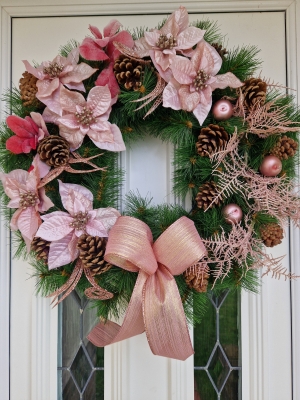 Pink Poinsettia Faux Door Wreath