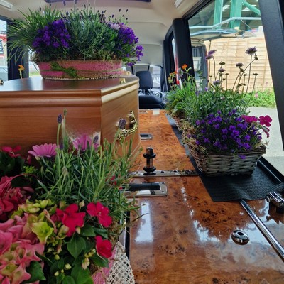 Funeral Hearse Planted Wreath Baskets