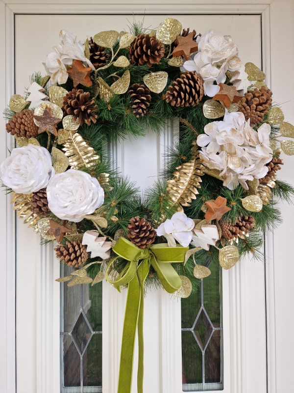 White Gold Faux Door Wreath