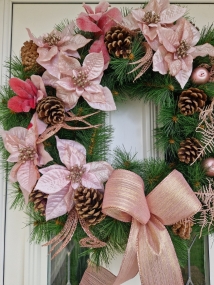 Pink Poinsettia Faux Door Wreath